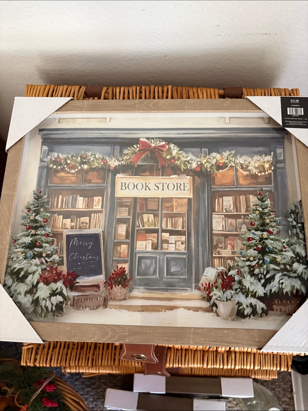 Holiday Bookstore Framed Wall Art - Neutral and Green New Hobby Lobby